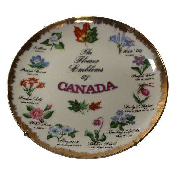 The Flower Emblems Of Canada Decorative Plate By Napco Fine China + Wire Hanger - Picture 1 of 4